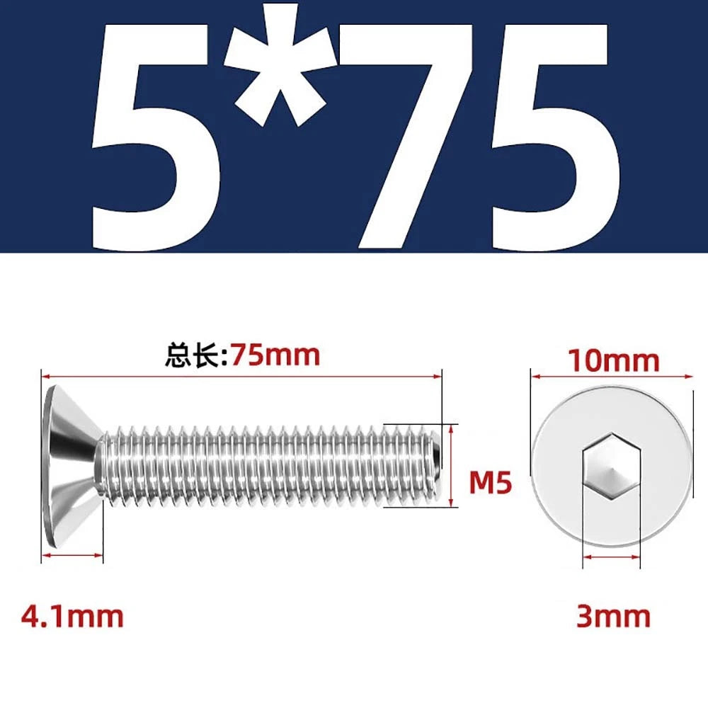 Countersunk Hex Socket Screws – A2 Stainless Steel, M2 to M16, DIN 7991, Fully Threaded