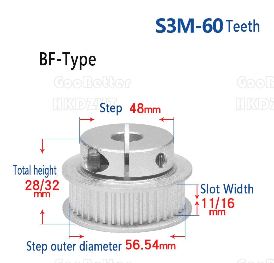 S3M Timing Belt Pulleys 20-60 Teeth 5-20mm Bore Synchronous Wheel Printer Clamp