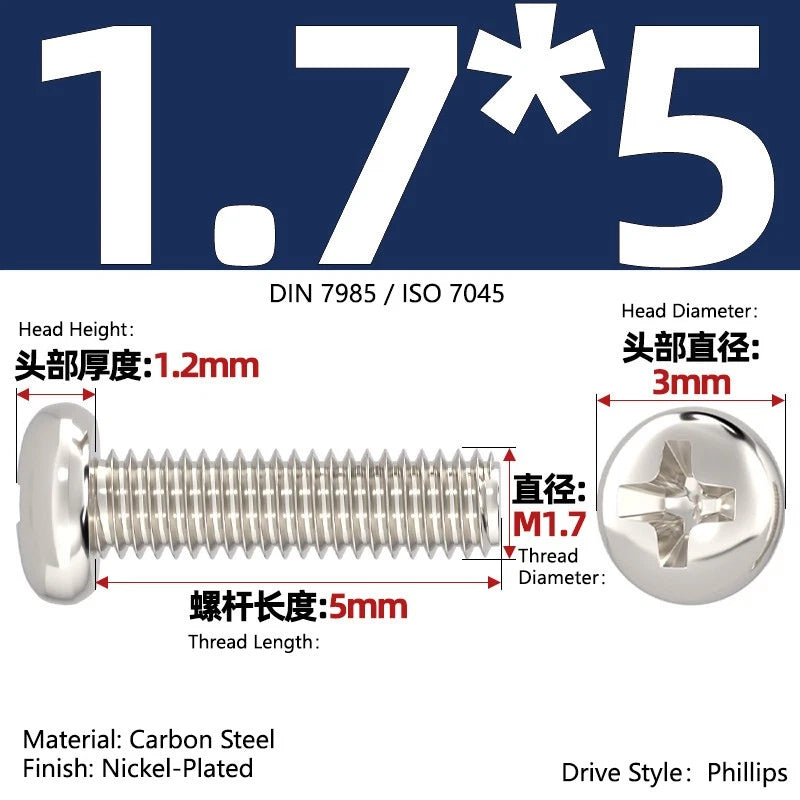 Nickel Plated Pan Head Phillips Machine Screws – ISO 7045, M1 to M4, Corrosion Resistant