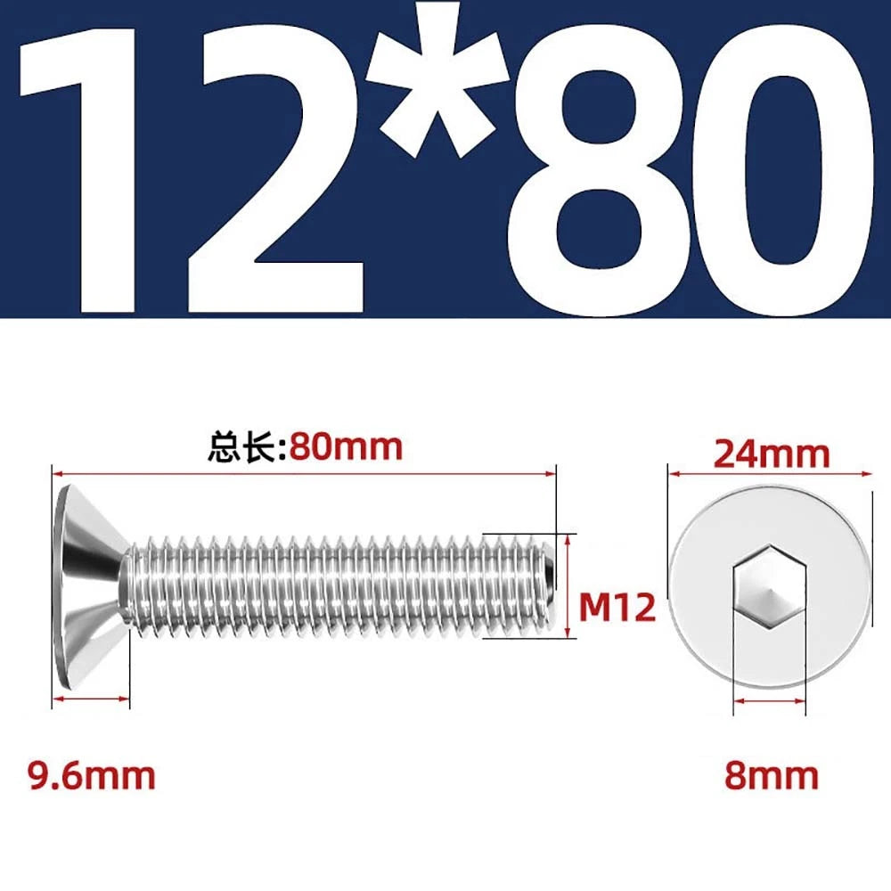 Countersunk Hex Socket Screws – A2 Stainless Steel, M2 to M16, DIN 7991, Fully Threaded