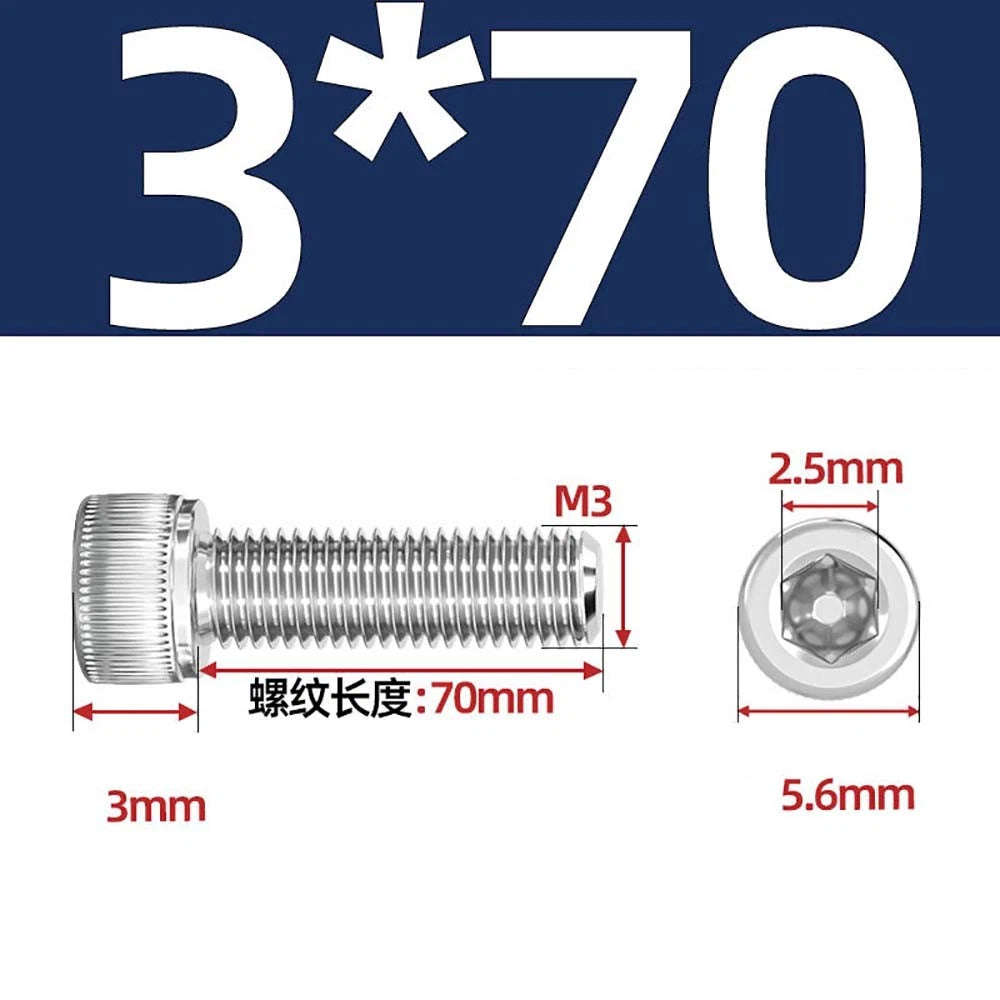 M3 M4 M5 Socket Head Cap Screws – A2 Stainless Steel, High Strength & Corrosion Resistant