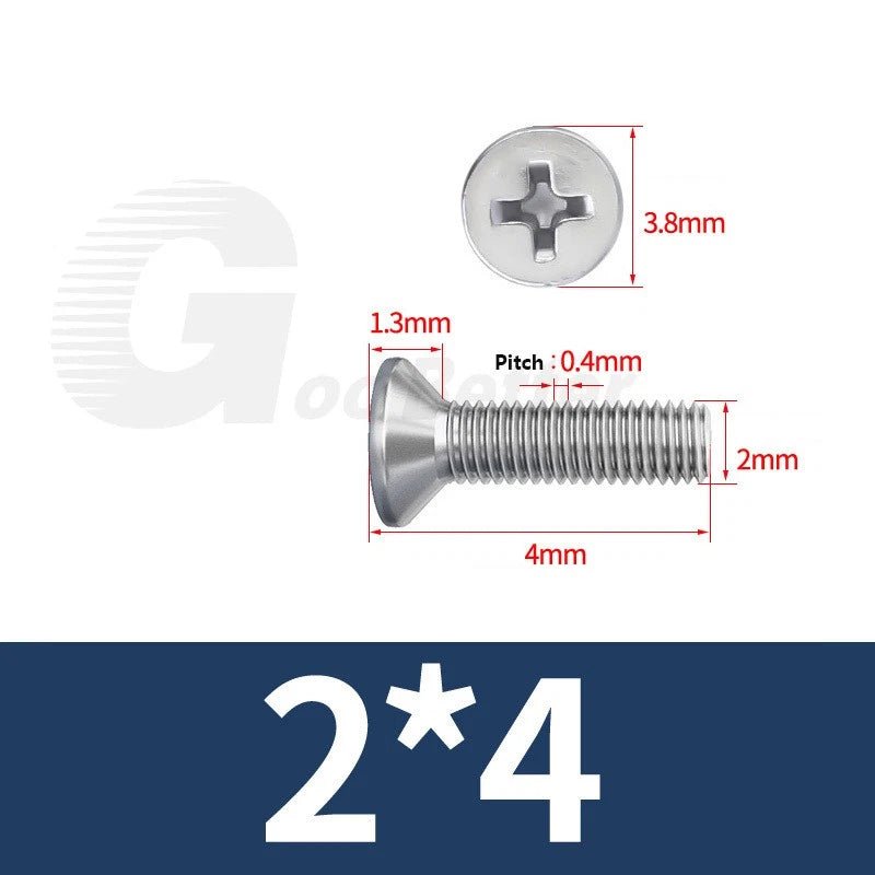 M1–M3.5 Phillips Countersunk Machine Screws – 304 Stainless Steel, Fully Threaded (3–120mm Overall Length) - HomeDIYer