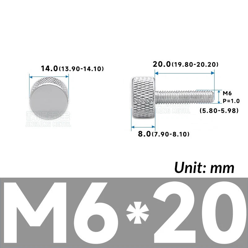 M6 Knurled Thumb Screws Aluminum Alloy DIY Hand Tighten Grip Knob Adjustmen Bolt