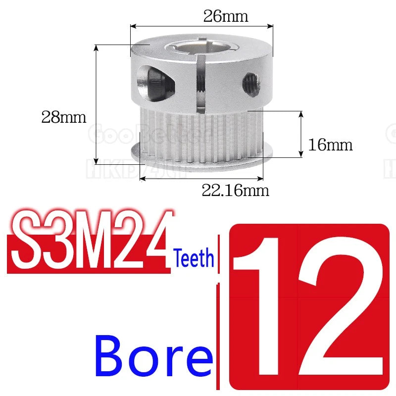 S3M Timing Pulley Belt Synchronous Wheel Gear 3D Printer Bore 5-15mm 20-28 Teeth