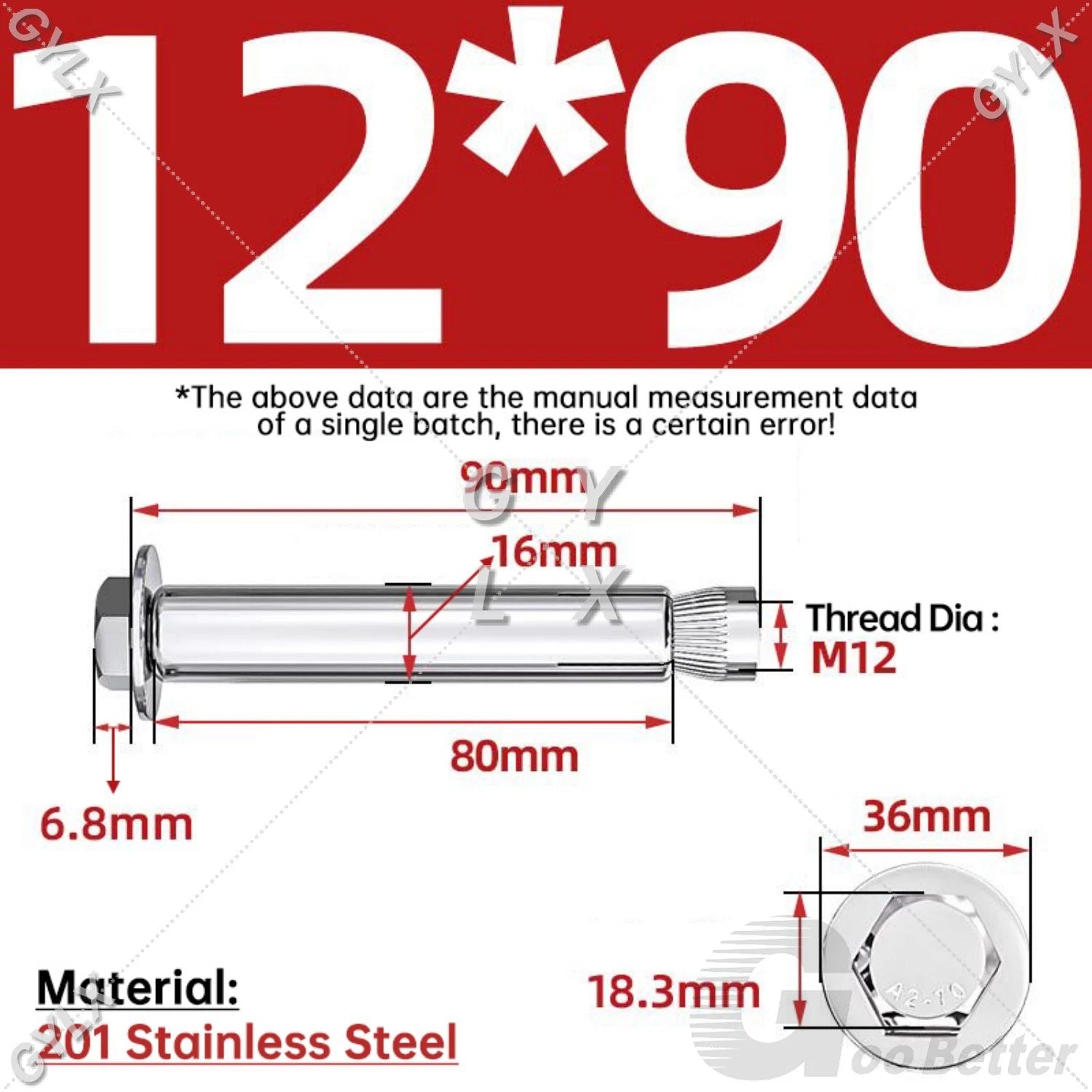 M6-M12 Stainless Steel Expansion Anchor Bolts for Concrete & Masonry