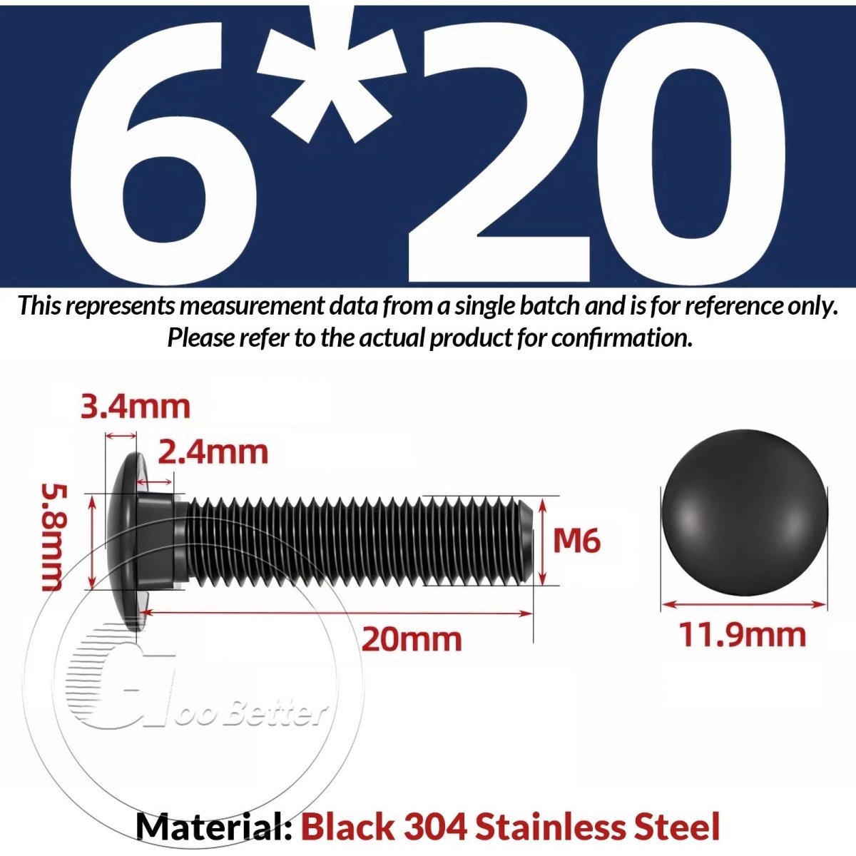 Black Carriage Bolts M3 M4 M5 M6 — Cup Square Domed Head, A2 - 70 Stainless Steel - HomeDIYer