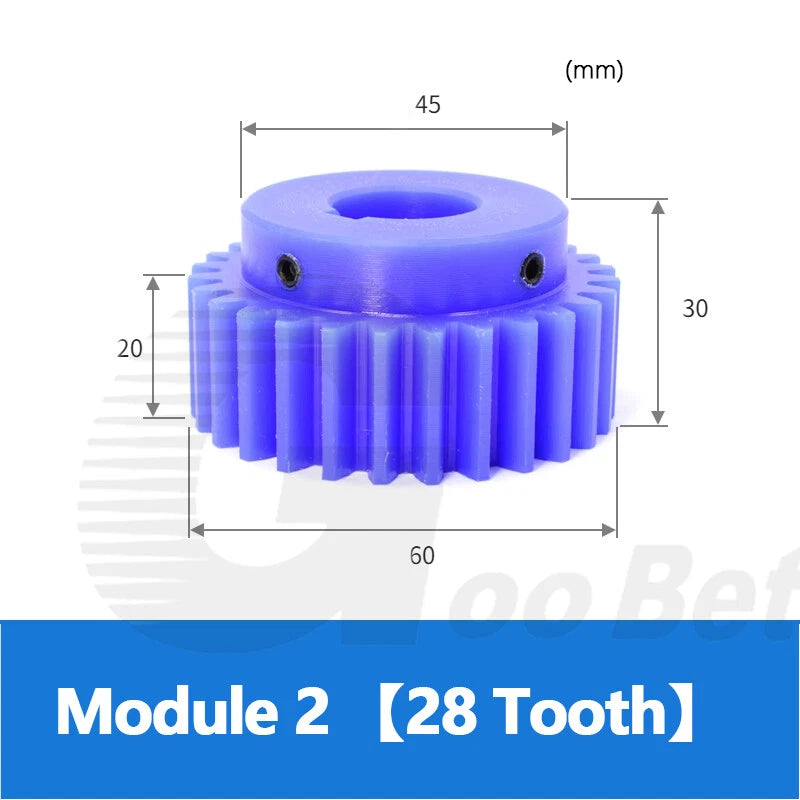 Nylon Mod 2 Spur Gear 12-30 Tooth with Step Pinion Motor Gear Bore 8mm-25mm Blue