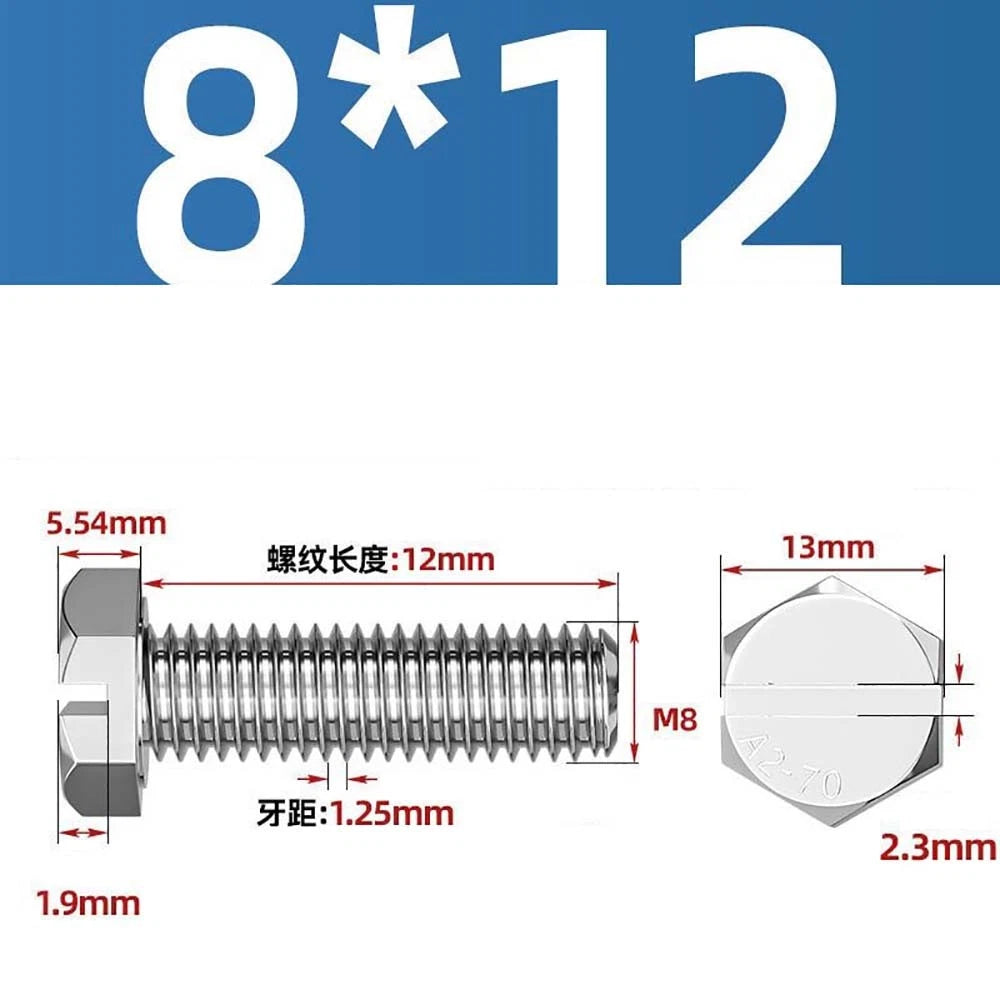 External Hex Slotted Machine Screws – A2 Stainless Steel, M4 to M16, Fully Threaded