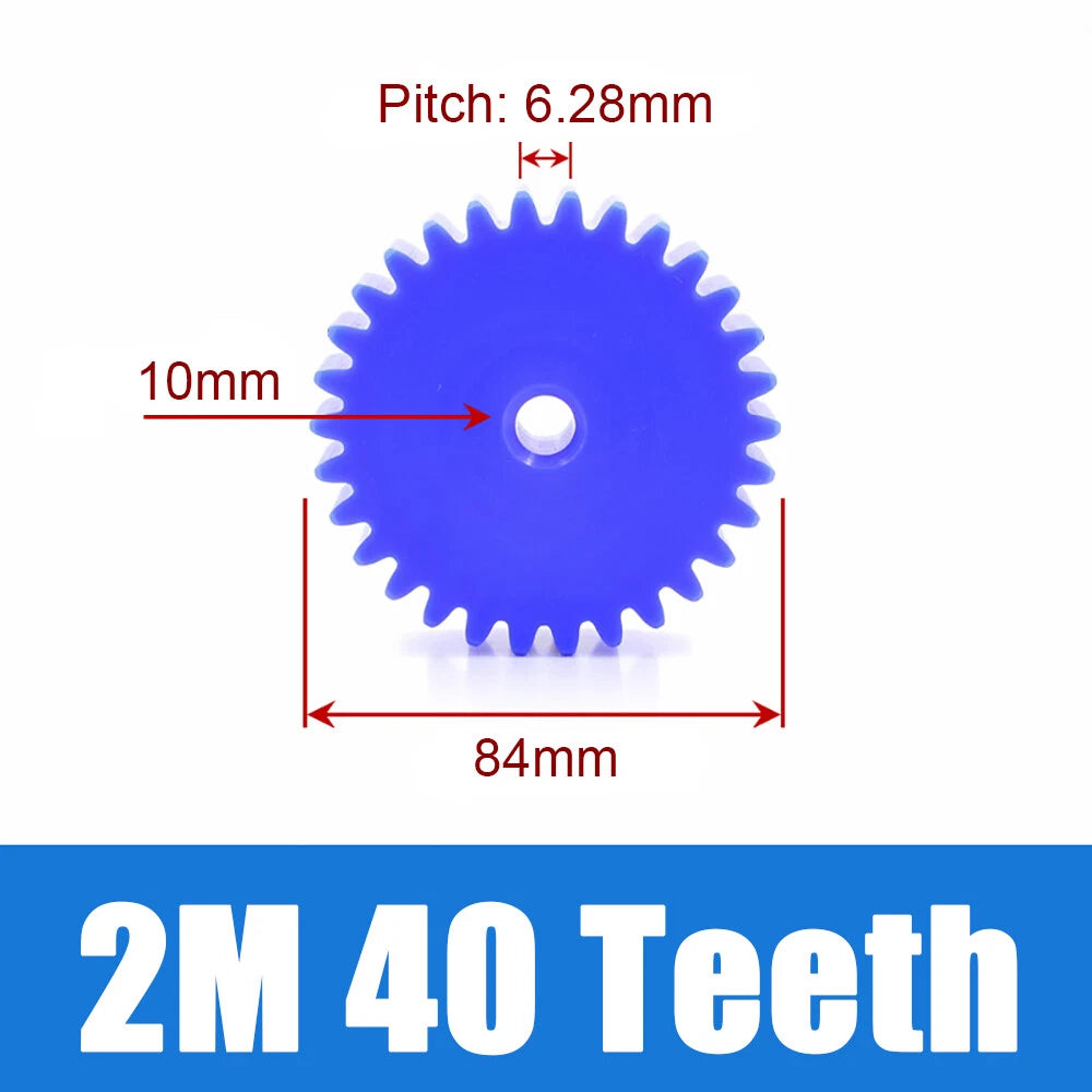 2 Modulus Blue Nylon Spur Gear, Cylinder Flat Gears 12~100 Teeth, 6/8/10mm Bore
