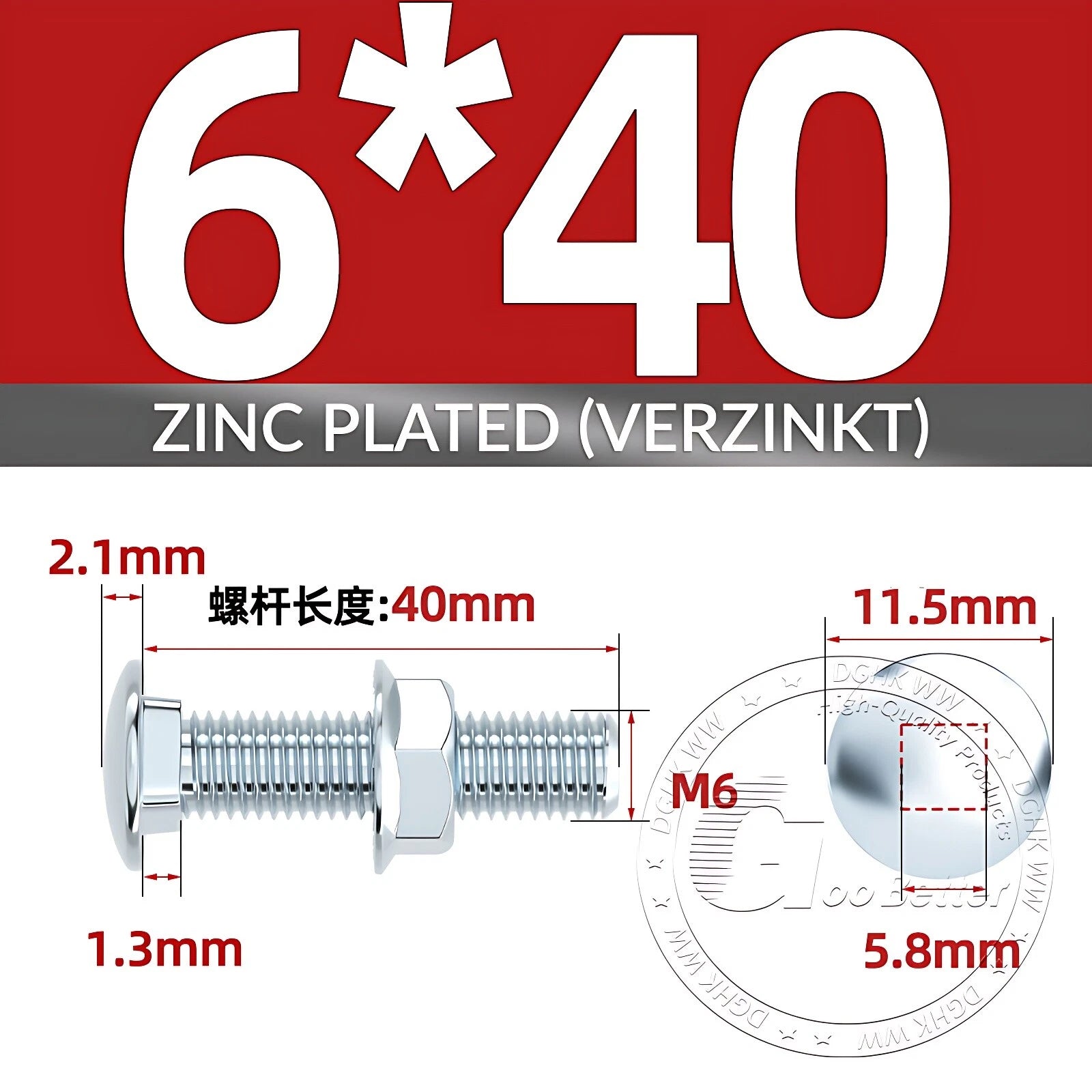 Cup Square Carriage Bolts with Hex Nut — Zinc Plated, M4 to M12