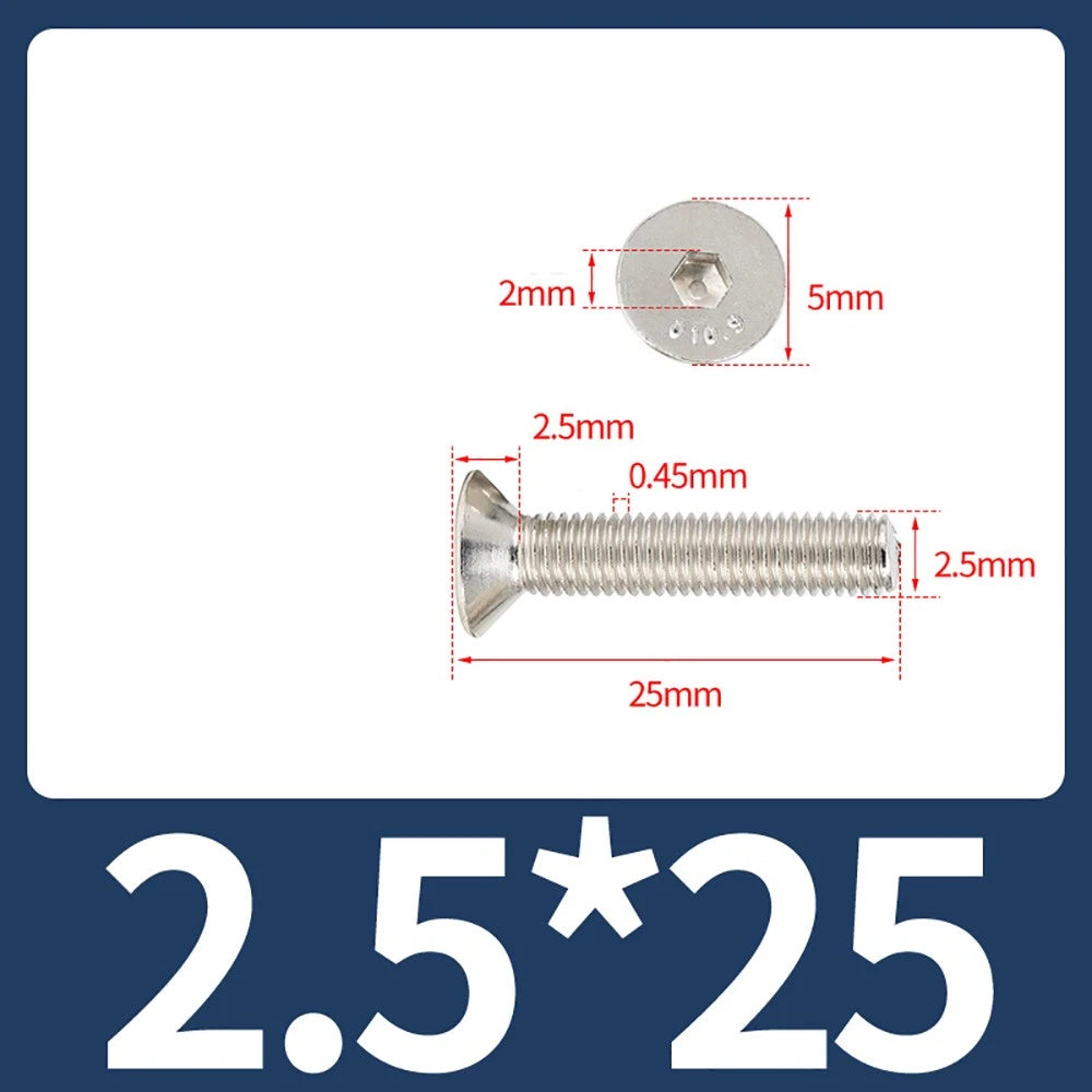 Grade 10.9 Alloy Steel Countersunk Socket Head Screws — M1.6 to M4, 10–500 Pcs