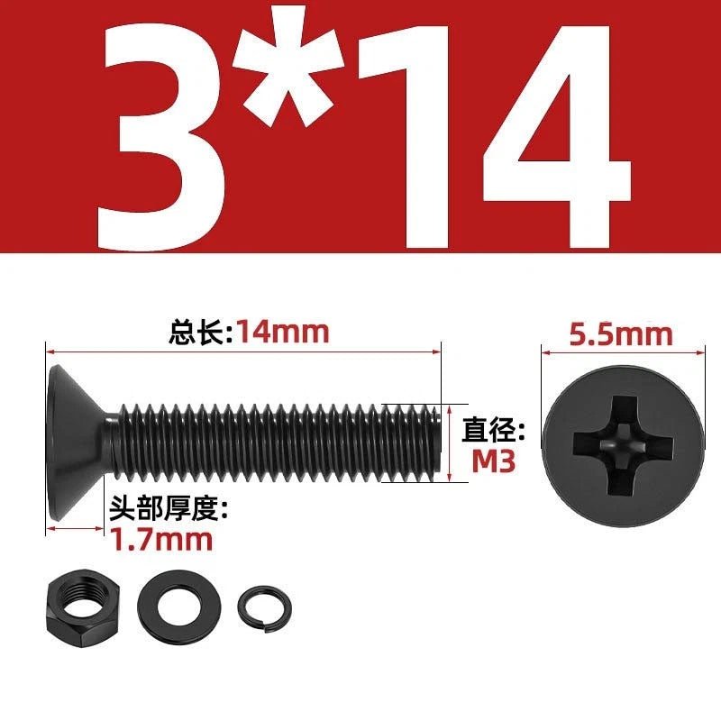 M2–M6 Phillips Countersunk Head Machine Screws with Nut and Washer | Carbon Steel Bolt Set - HomeDIYer