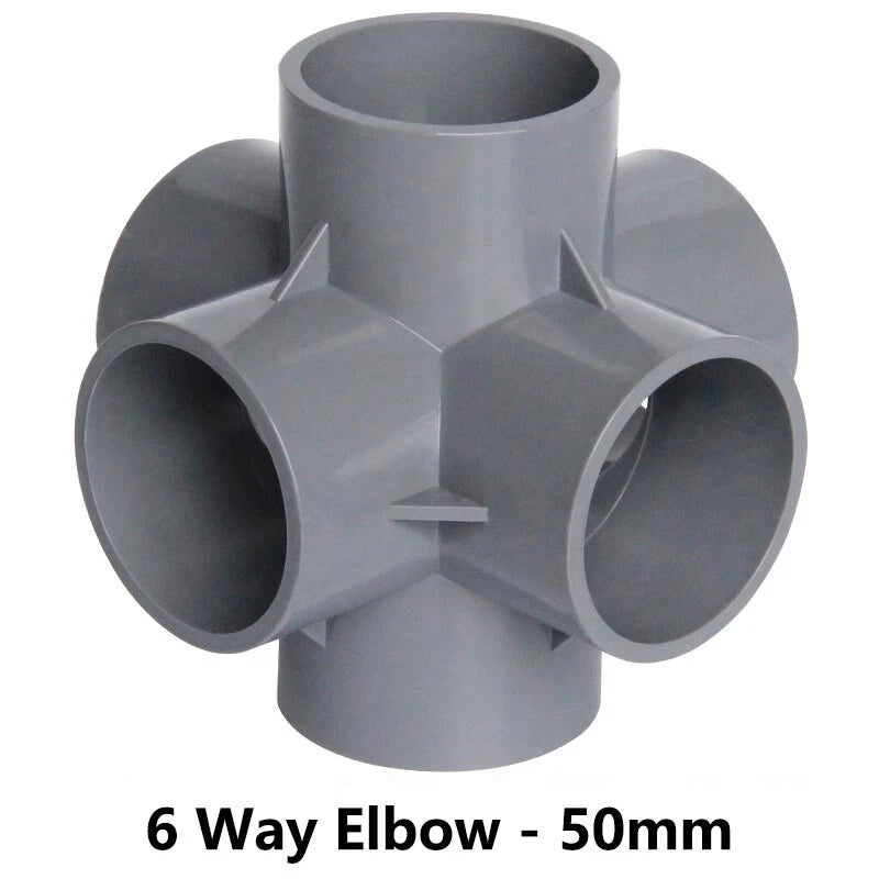 PVC 3 4 5 6-Way Elbow Connector Coupling Pipe Fittings Dia 20 25 32 40 50mm Grey