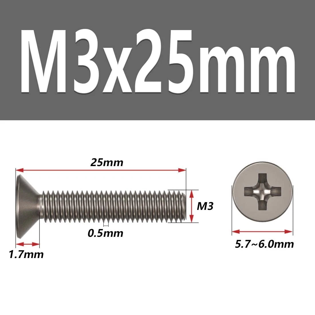 M1.6–M6 Titanium Phillips Countersunk Flat Head Screws – TA2 / Grade 2, Fully Threaded (4–50mm)