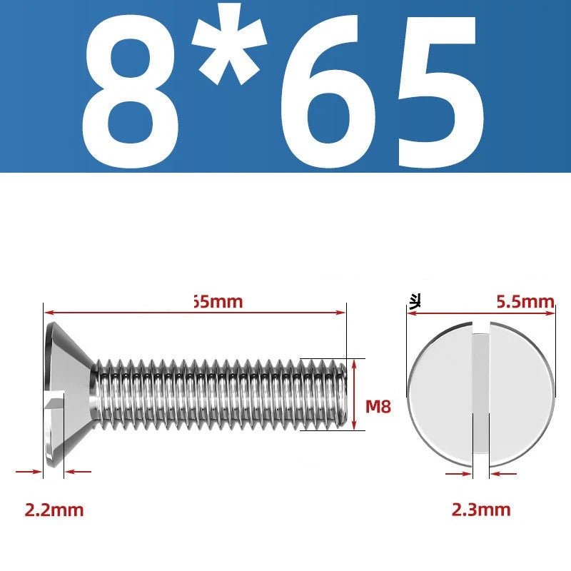 A2 Stainless Steel Slotted Countersunk Machine Screws — M1.6 to M10, Flat Head CSK Bolts - HomeDIYer
