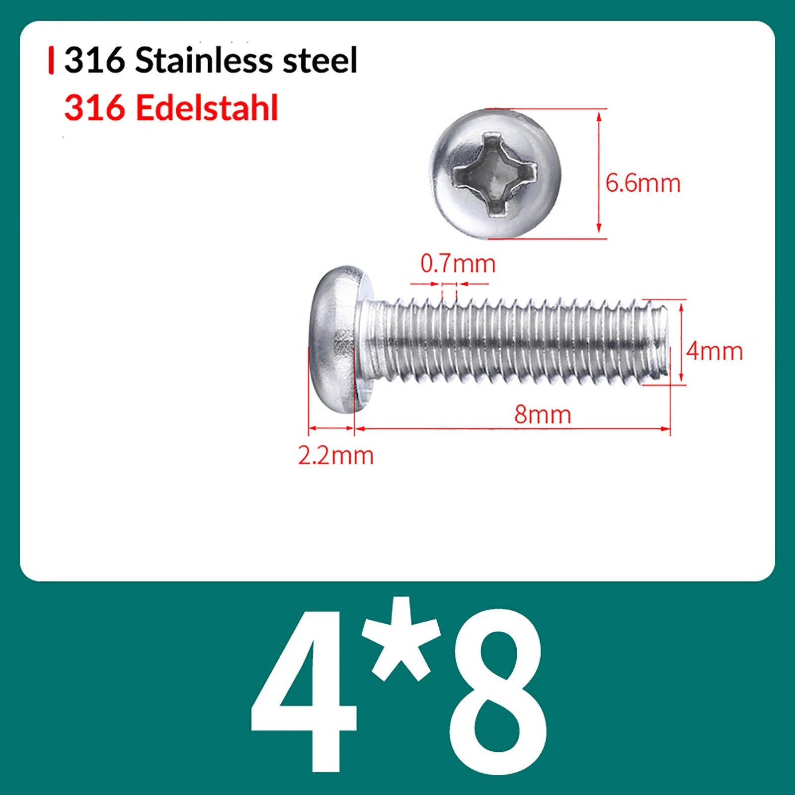 M2 M3 M4 M5 M6 M8 A4 Stainless Steel Phillips Pan Head Machine Screws – DIN 7985, Fully Threaded (4–80mm)