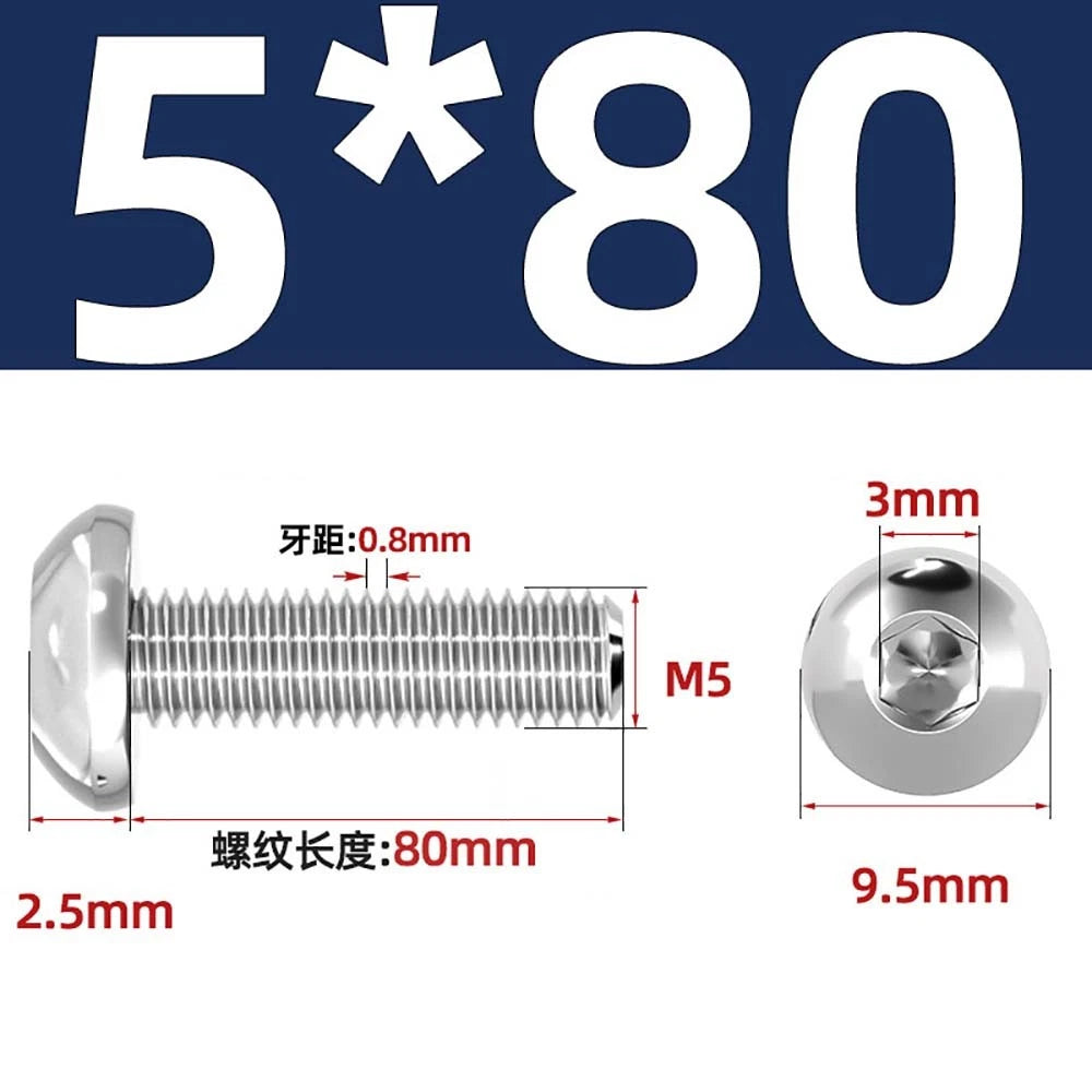 M1.6–M5 A2 Stainless Steel Button Head Socket Cap Screws – Round Pan Head, Hex Drive, Fully Threaded