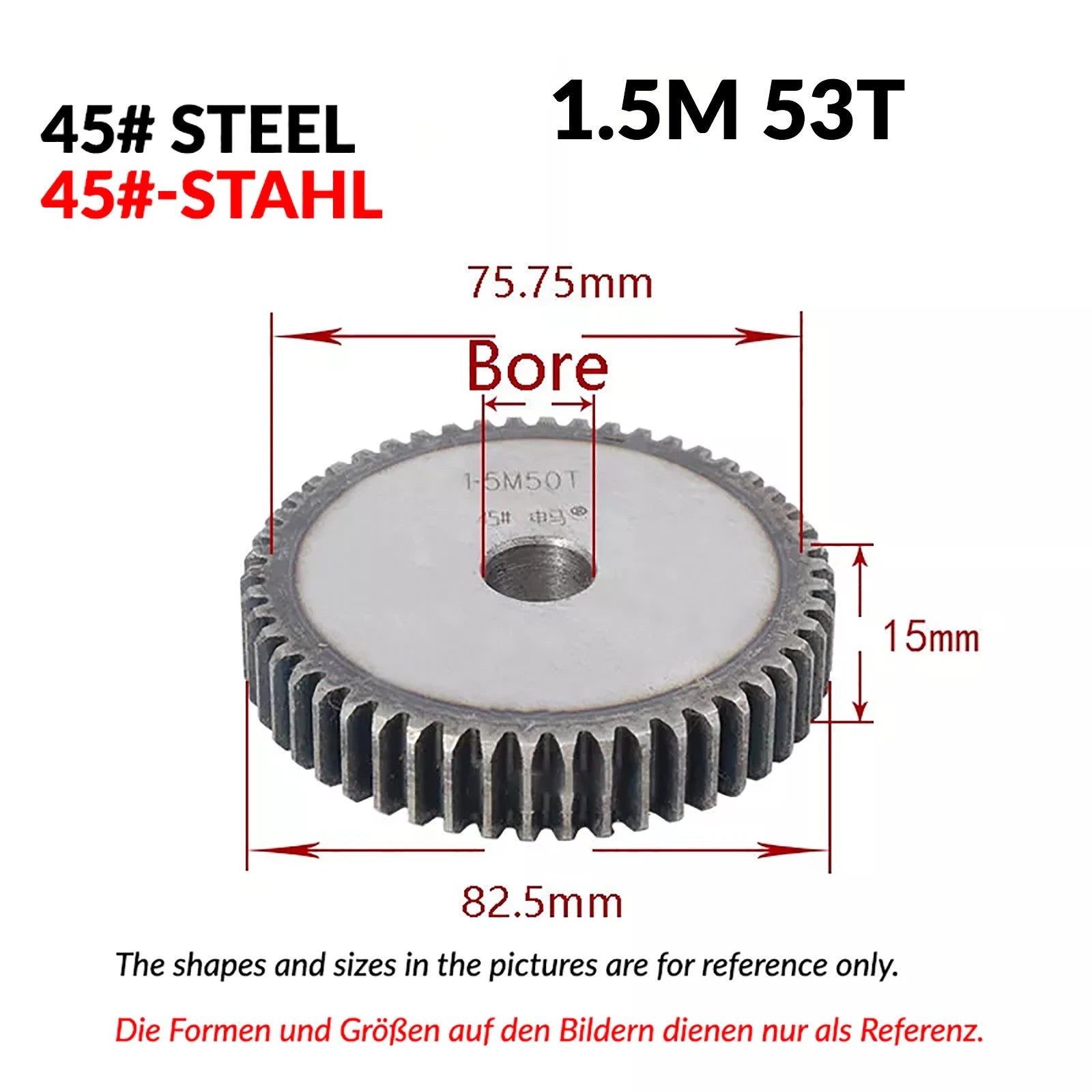 1/1.5/2 Mod 12T-150T Spur Gear 45# Steel Pinion Gear Thickn10-20mm Transmission
