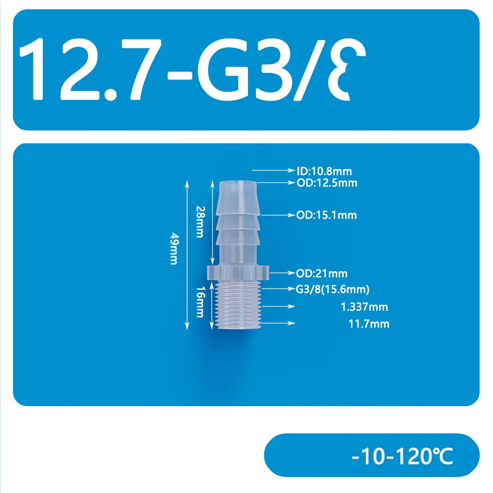 BSP Metric Male Thread Plastic Hose Connector — Straight Barbed Joiner (PP/PE, 1/8" to 3/4")