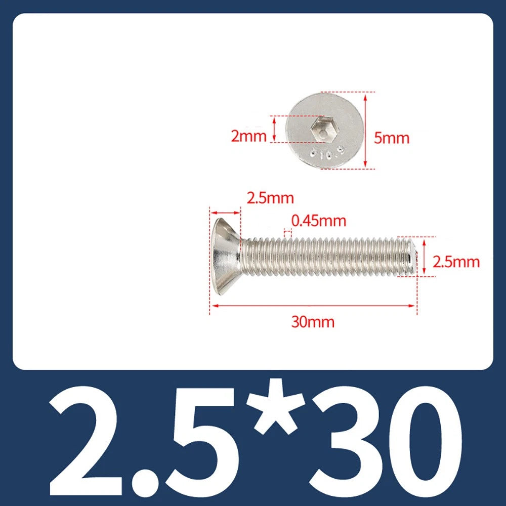 Grade 10.9 Alloy Steel Countersunk Socket Head Screws — M1.6 to M4, 10–500 Pcs
