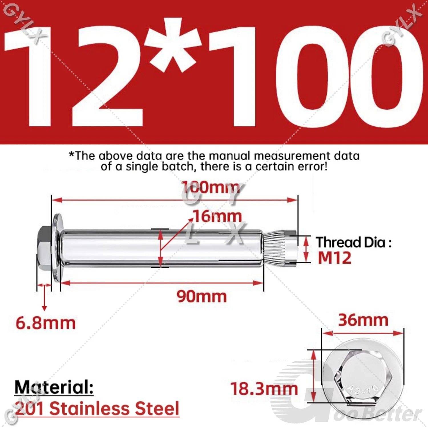 M6-M12 Stainless Steel Expansion Anchor Bolts for Concrete & Masonry