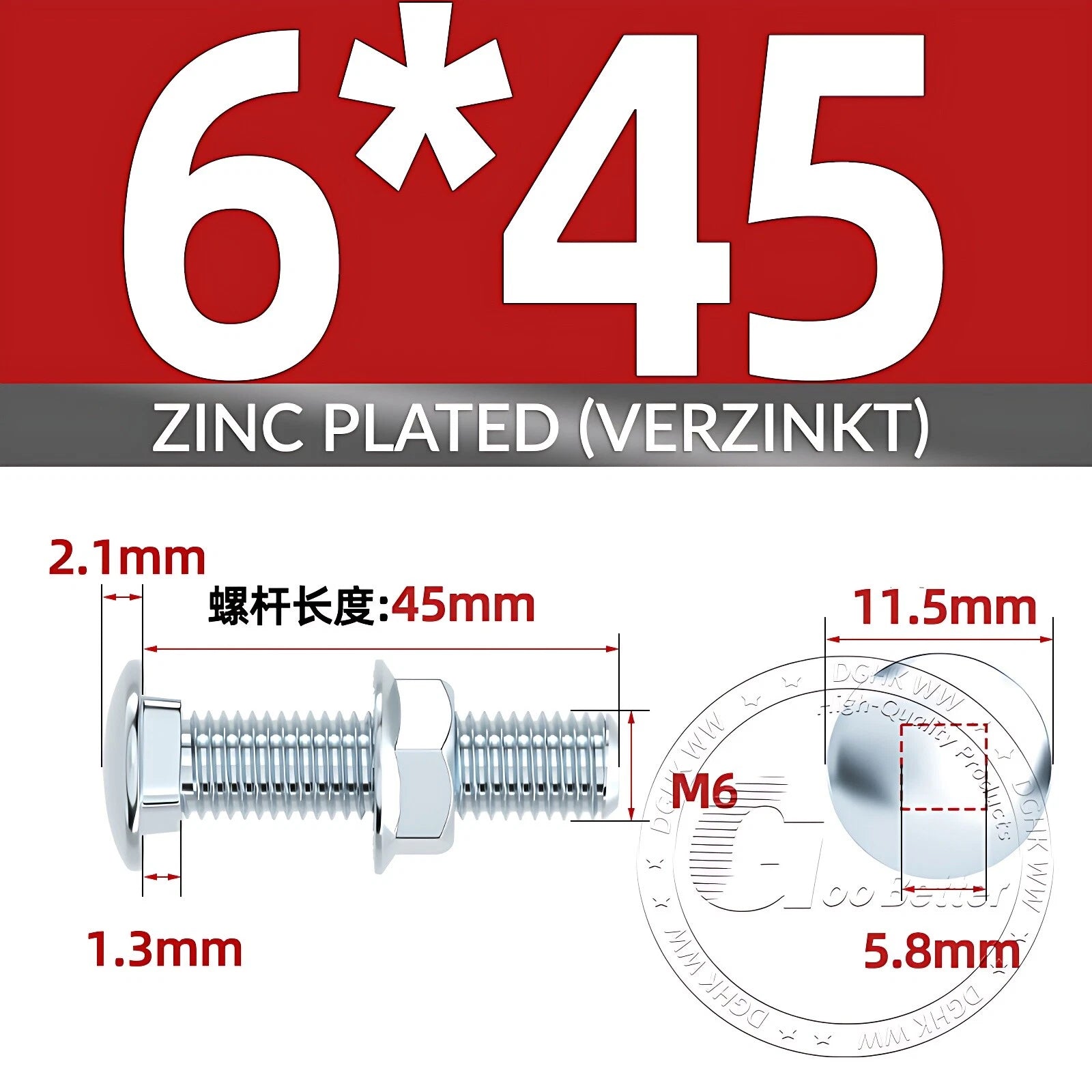 Cup Square Carriage Bolts with Hex Nut — Zinc Plated, M4 to M12
