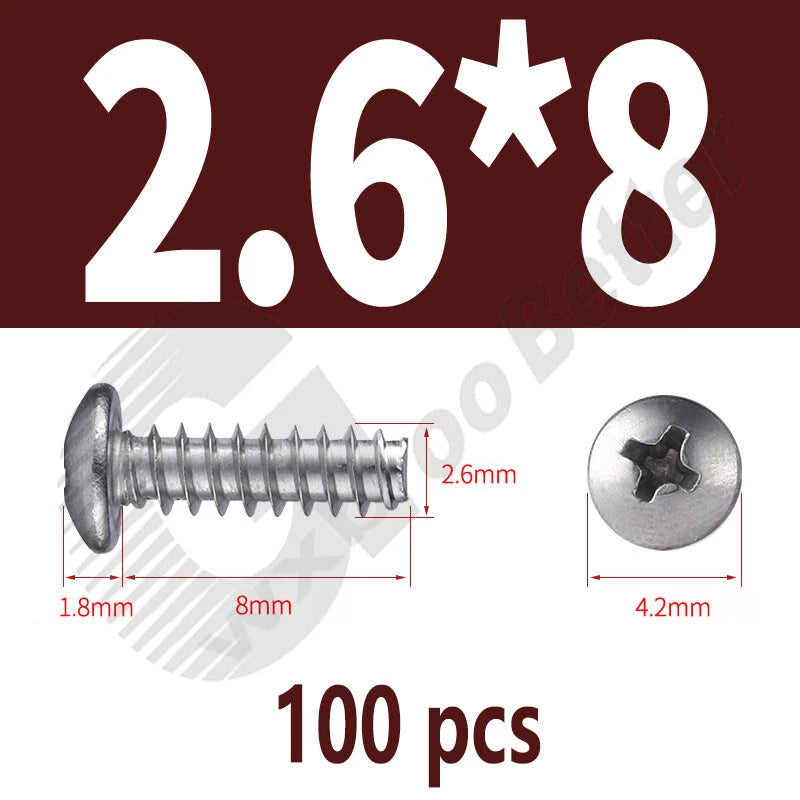 Pan Head Sheet Metal Screws Metric M1~M6 A2 Stainless Steel Sheet Metal Screws