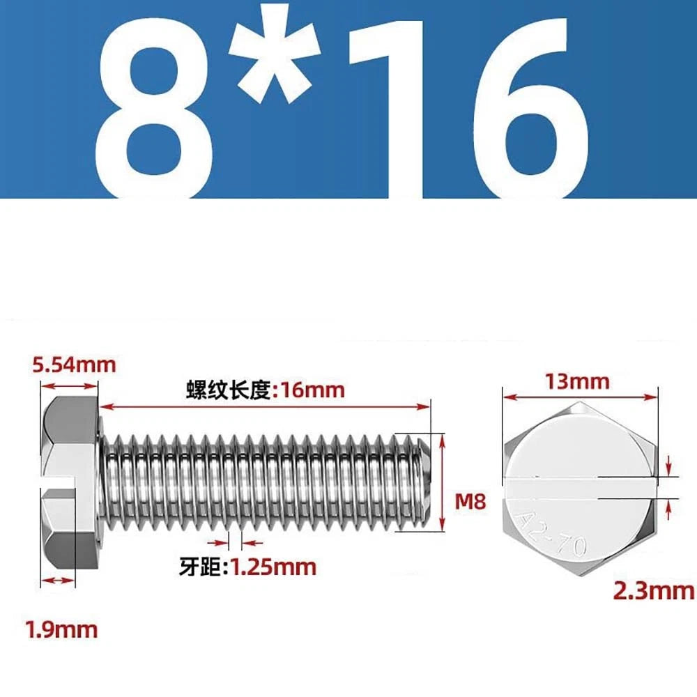 External Hex Slotted Machine Screws – A2 Stainless Steel, M4 to M16, Fully Threaded