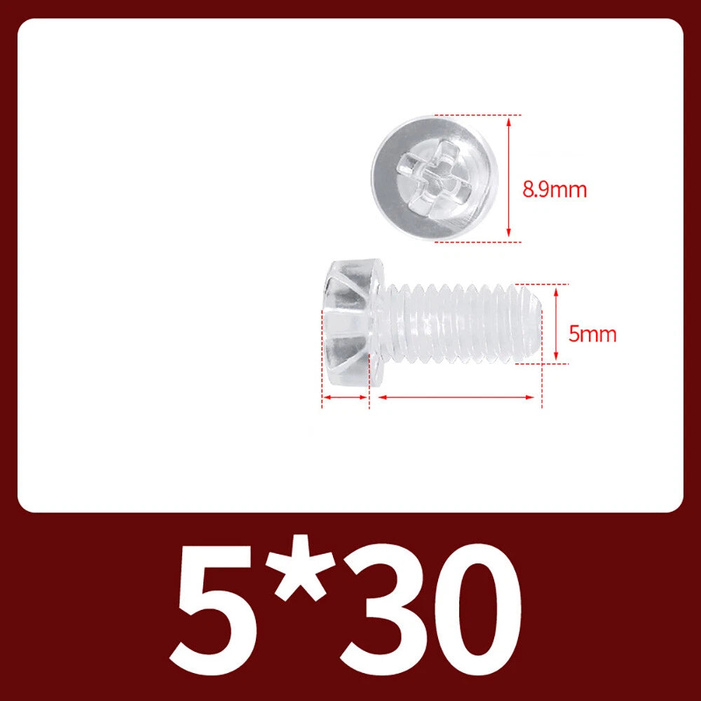M2-M10 Clear Plastic Phillips Round/Pan Head Machine Screws Cross Screws Hex Nut