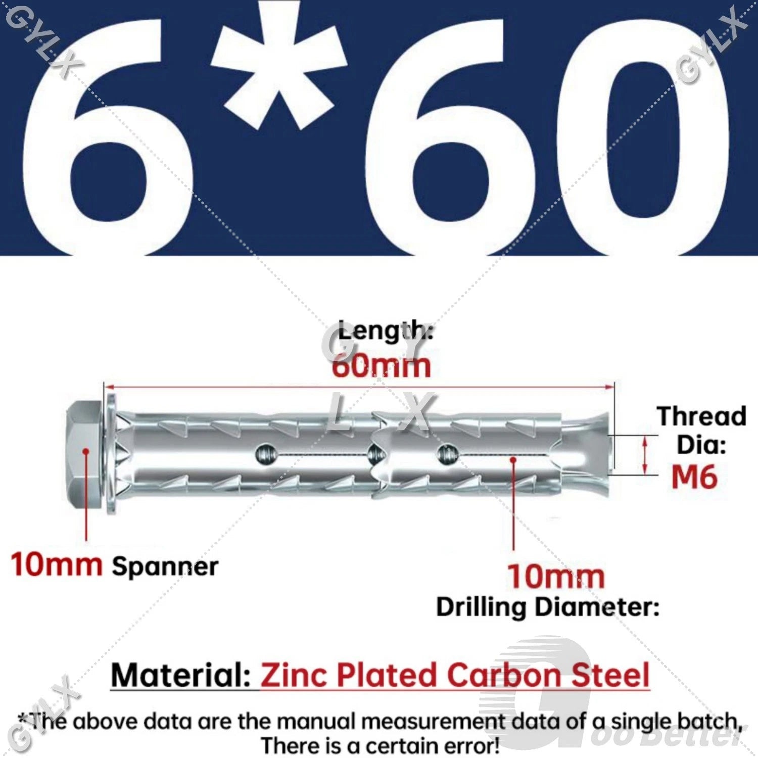 Galvanized Masonry Concrete Expansion Bolts — M6 M8 M10 M12 Wall Anchor Screws