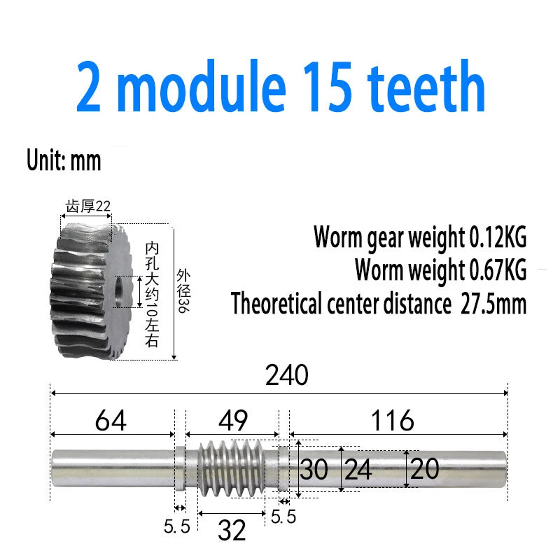 1/1.5/2/2.5/3/4 Module 15T to 100T Gear Steel Worm Wheel Gear & Worm Gear Shaft