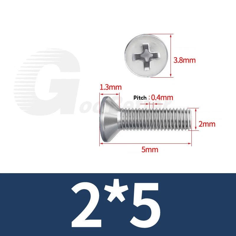 M1–M3.5 Phillips Countersunk Machine Screws – 304 Stainless Steel, Fully Threaded (3–120mm Overall Length) - HomeDIYer
