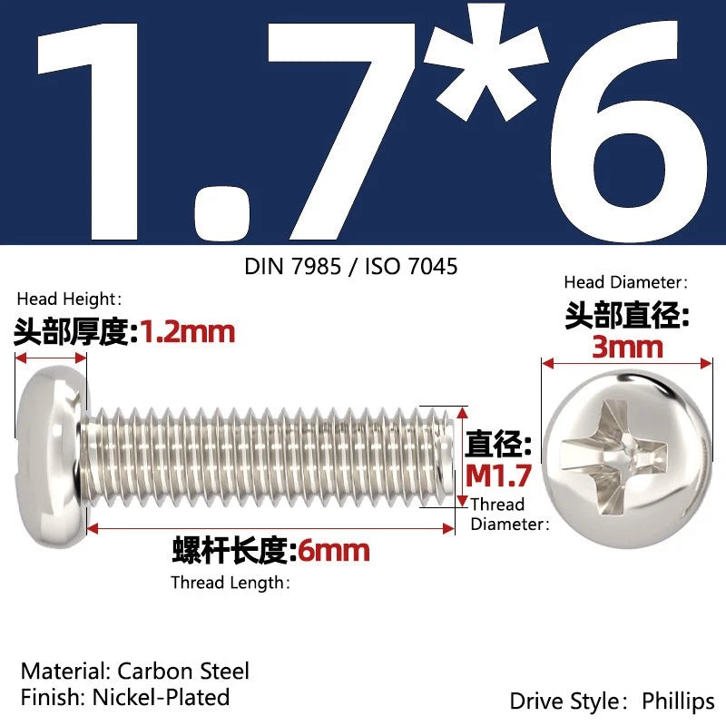 Nickel Plated Pan Head Phillips Machine Screws – ISO 7045, M1 to M4, Corrosion Resistant