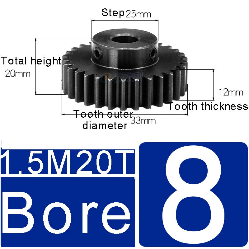 1.5Mod 45# Steel Spur Gears 10-150T Pinion Gear With Step Motor Gear Bore 5-25mm
