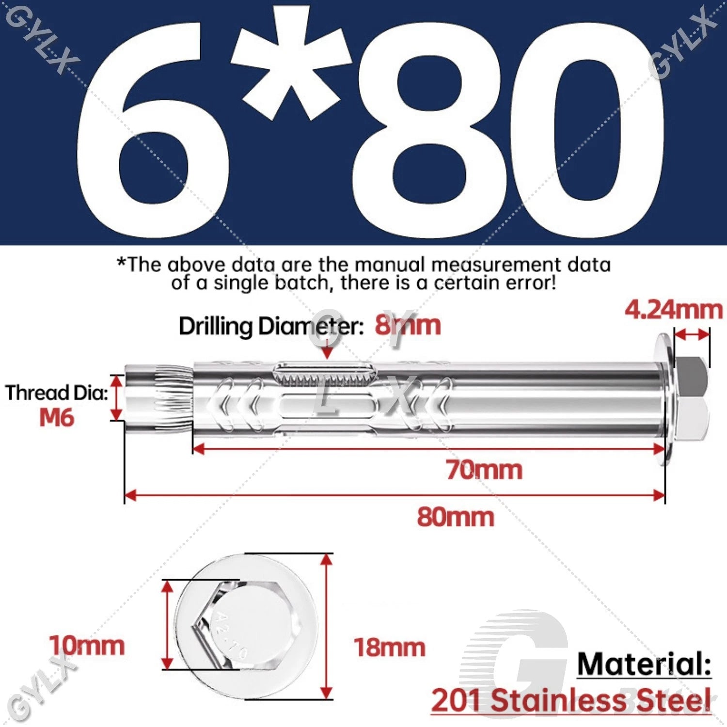 Stainless Steel Expansion Bolts for Masonry — M6 M8 M10 M12 Wall Anchor Screws