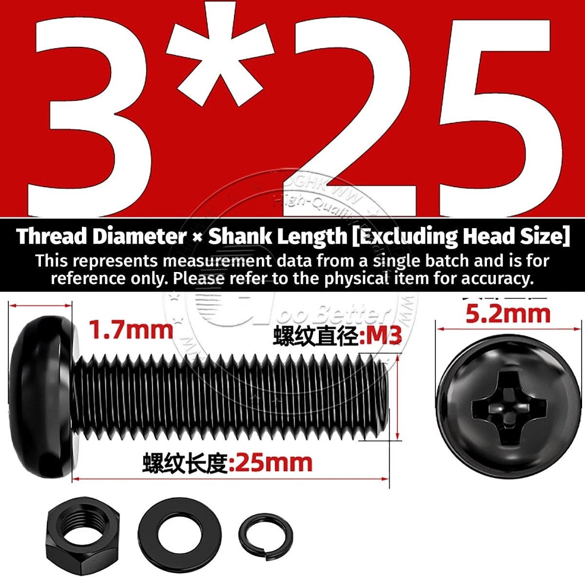 Black Phillips Pan Head Machine Screws with Washers — Metric M2 to M6 - HomeDIYer