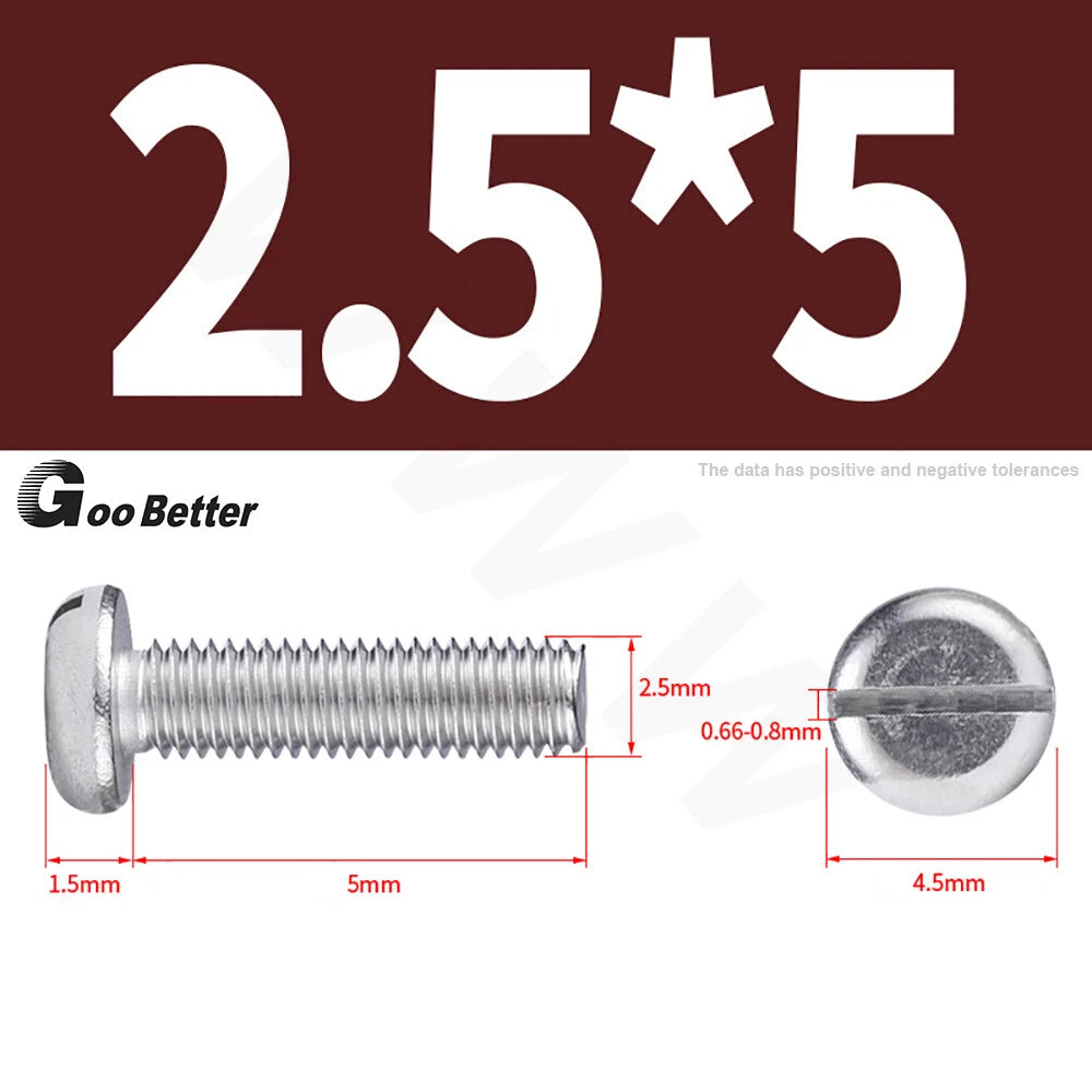 Slotted Pan Head Machine Screws – M1.6 to M4, A2 Stainless Steel, Fully Threaded, Lengths 3mm–60mm