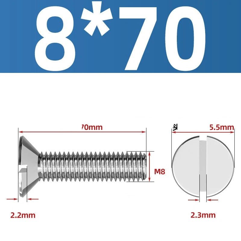 A2 Stainless Steel Slotted Countersunk Machine Screws — M1.6 to M10, Flat Head CSK Bolts - HomeDIYer