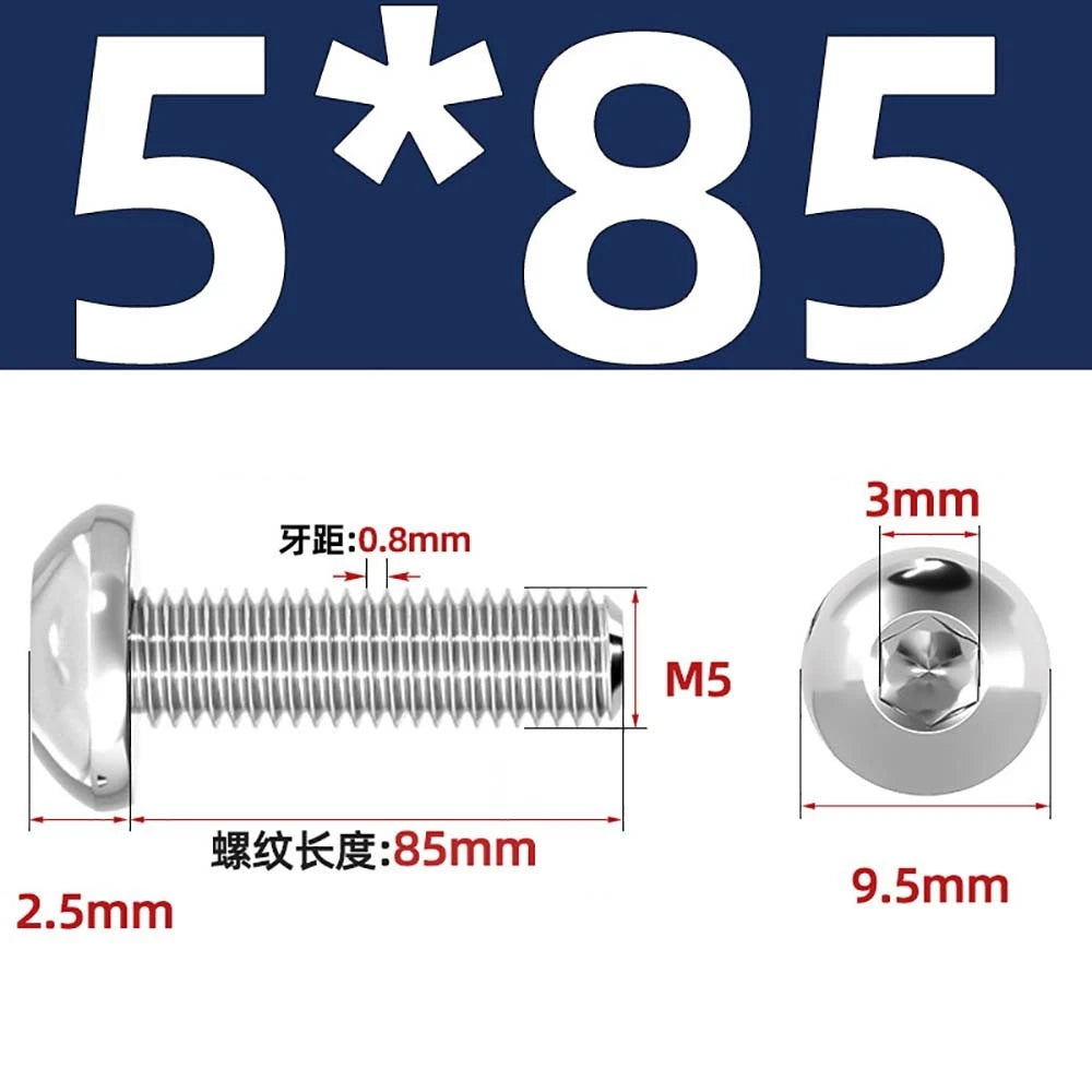 M1.6–M5 A2 Stainless Steel Button Head Socket Cap Screws – Round Pan Head, Hex Drive, Fully Threaded