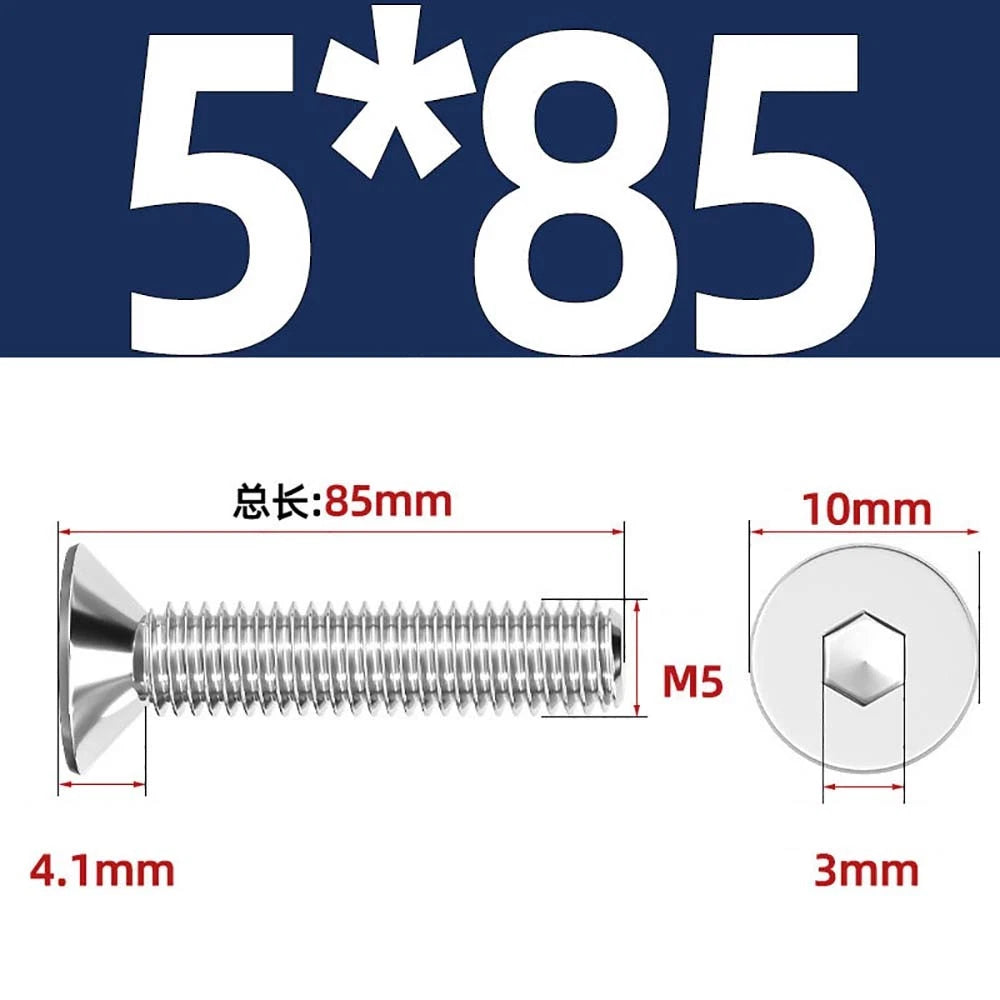 Countersunk Hex Socket Screws – A2 Stainless Steel, M2 to M16, DIN 7991, Fully Threaded