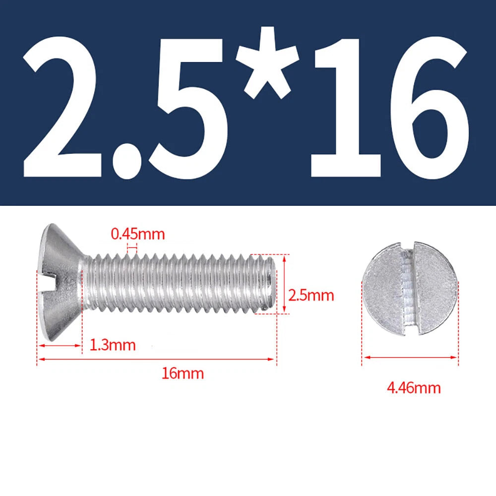M1.6–M8 A2 Stainless Steel Flat Head Slotted Machine Screws | Countersunk Bolts