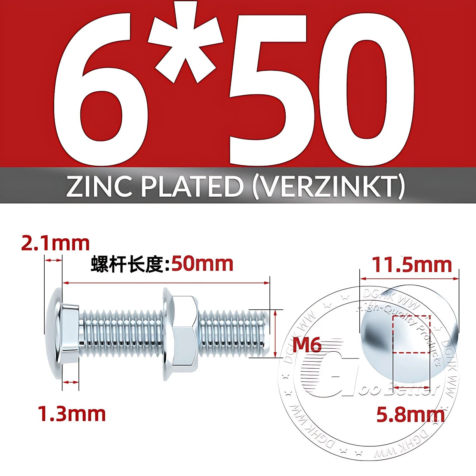 Cup Square Carriage Bolts with Hex Nut — Zinc Plated, M4 to M12