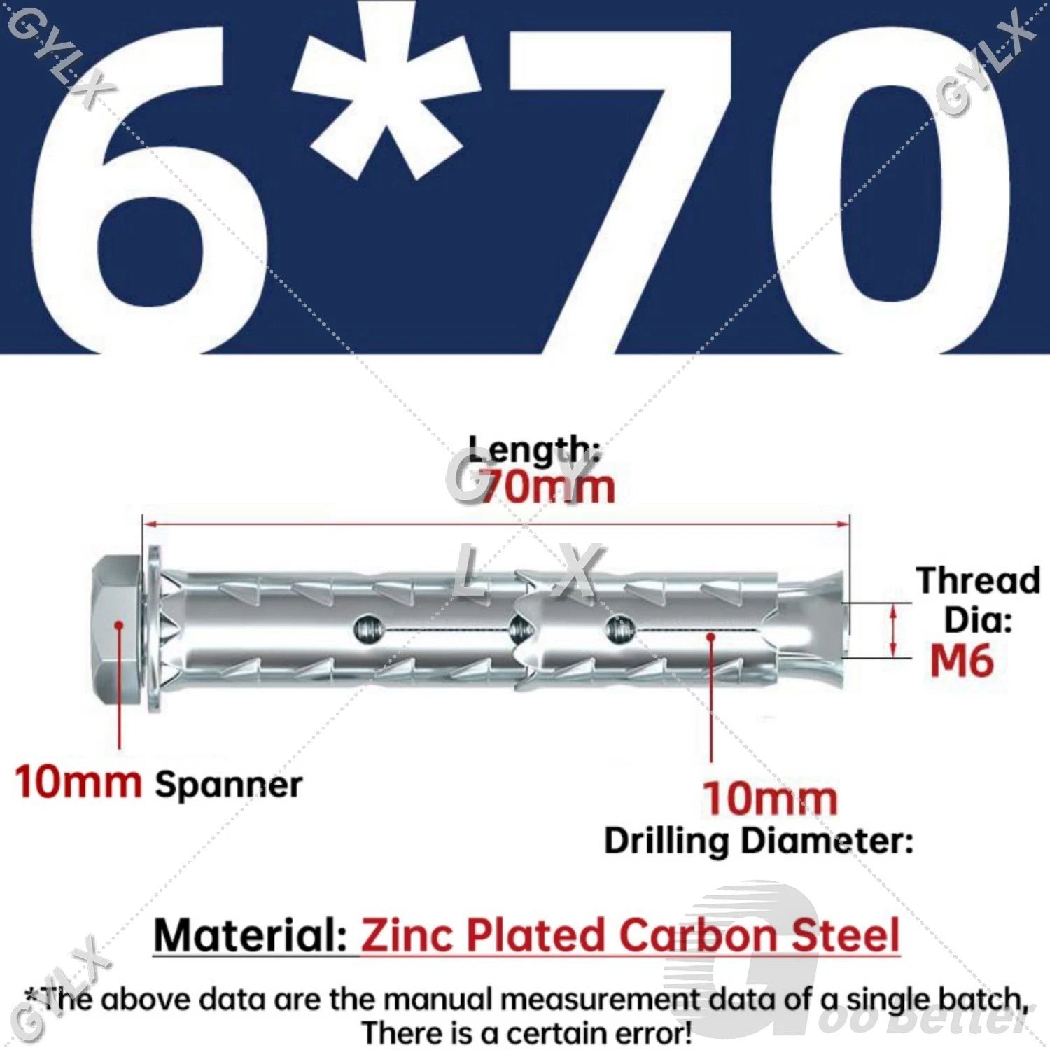 Galvanized Masonry Concrete Expansion Bolts — M6 M8 M10 M12 Wall Anchor Screws
