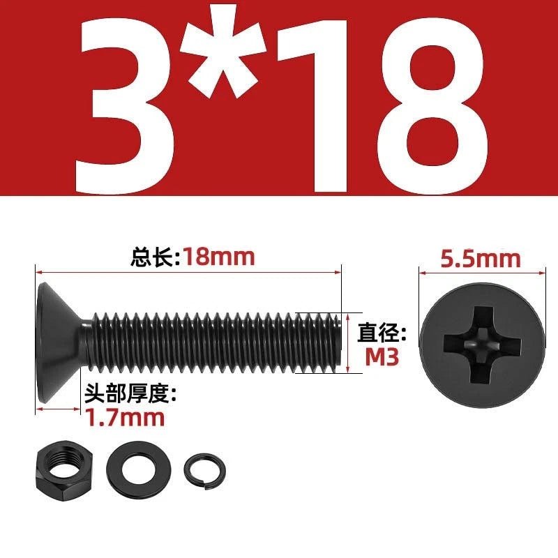 M2–M6 Phillips Countersunk Head Machine Screws with Nut and Washer | Carbon Steel Bolt Set - HomeDIYer