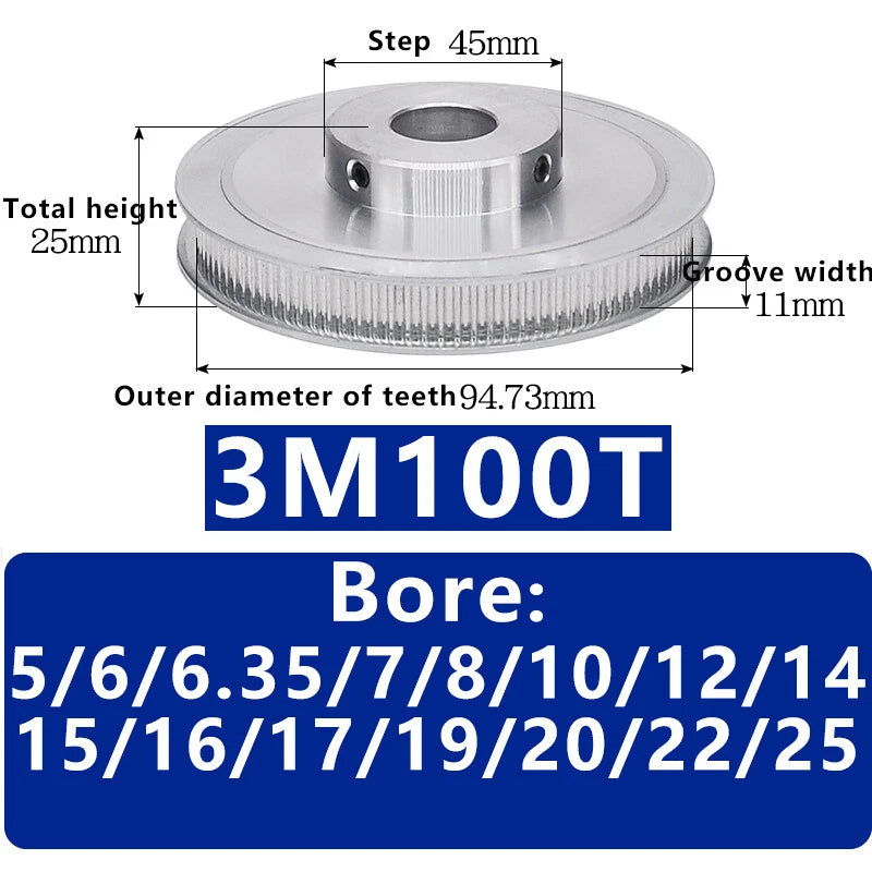 3M 20T~120T Synchronous Wheel Timing Belt Pulley With Step For 10 mm Width Belt