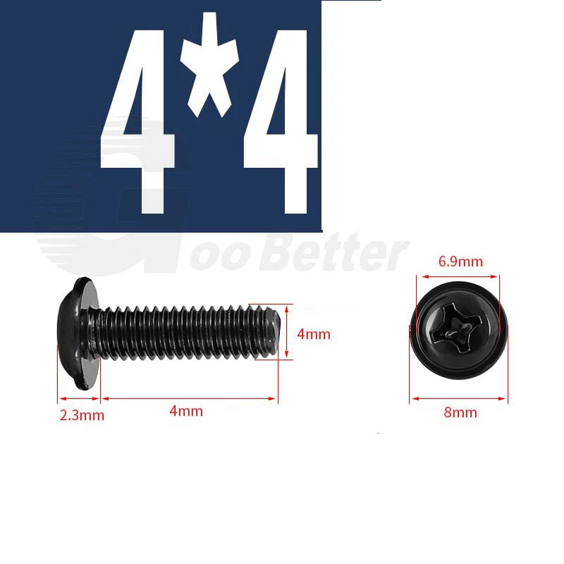 Black Zinc Flange Phillips Pan Head Machine Screws M1.4 M2 M2.5 M3 M4 M5 M6 — Washer-Free Metric Bolts