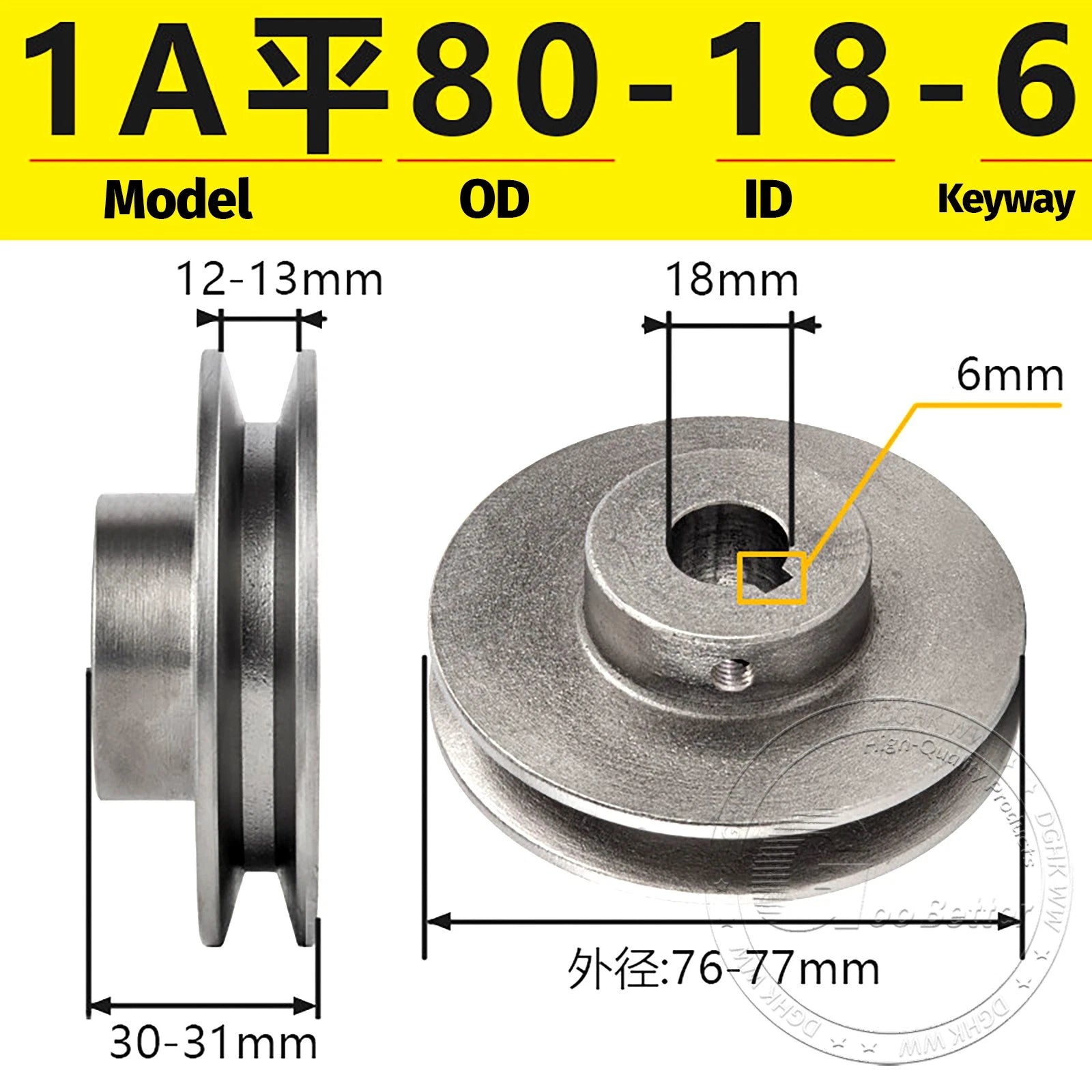 Cast Iron Drive Pulley Single Groove 1A Flat For A/V Belt Pulley OD 50mm-130mm