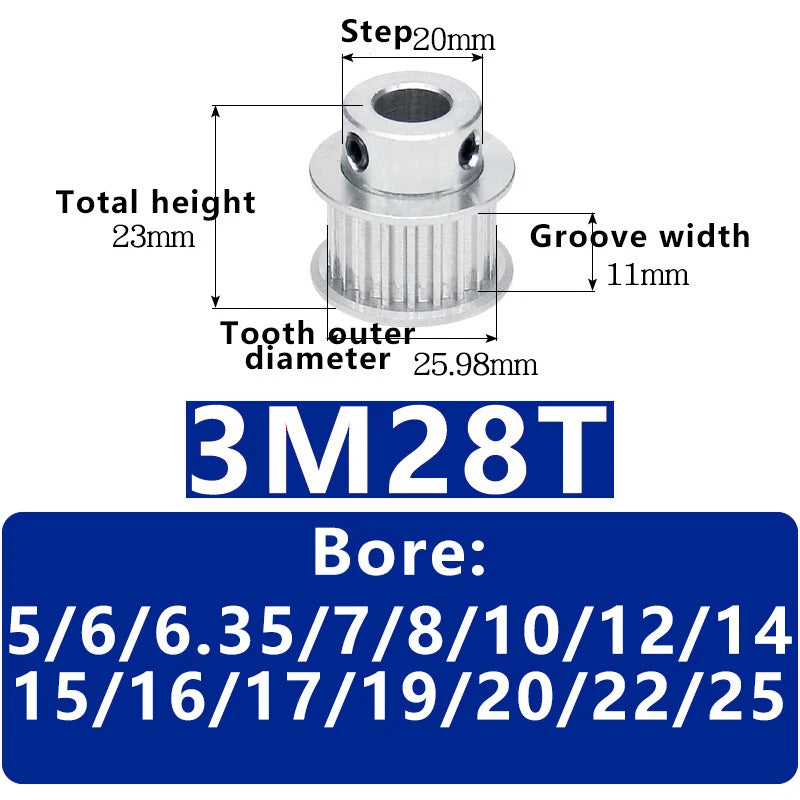 3M 20T~120T Synchronous Wheel Timing Belt Pulley With Step For 10 mm Width Belt