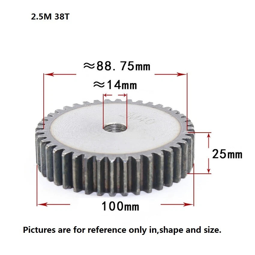 2.5 Mod 12T-75T Spur Gears pitch 7.85mm 45# Steel Pinion Motor Gear Thick 25mm