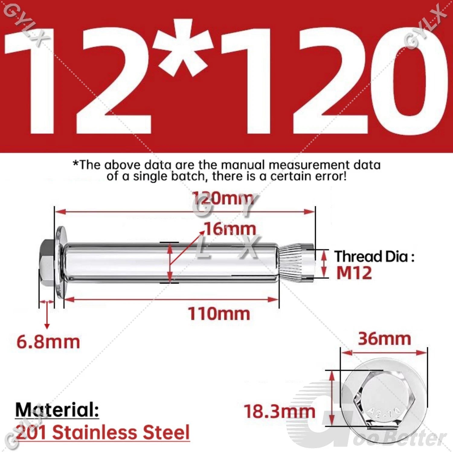 M6-M12 Stainless Steel Expansion Anchor Bolts for Concrete & Masonry